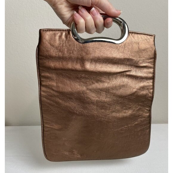 Copper Foldover Vegan Leather Convertible Clutch Purse Metallic Evening - Picture 8 of 9